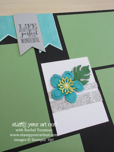 Click here to see 12x12 scrapbook pages made with Botanical Blooms stamp set, Botanical Builder framelits, Glitter Tape and that fun Corrugated Paper… #stampyourartout #stampinup -  Stampin’ Up!® - Stamp Your Art Out! www.stampyourartout.com