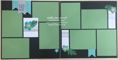 12x12 scrapbook pages made with Botanical Blooms stamp set, Botanical Builder framelits, Glitter Tape and that fun Corrugated Paper… #stampyourartout #stampinup -  Stampin’ Up!® - Stamp Your Art Out! www.stampyourartout.com