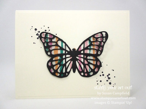 Click here to see my June 2016 Stamp-A-Stack cards – this one (designed by Susan Campfield) features the Playful Palette designer paper, the Painter’s Palette stamp set and the intricate Butterflies Thinlits die…#stampyourartout #stampinup - Stampin’ Up!® - Stamp Your Art Out! www.stampyourartout.com