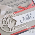 “Just a Note” music-themed greeting cards created with Stampin’ Up!’s Flourishing Phrases and Sheet Music stamp sets, Musical Instruments Framelits Dies, and the Gold, Silver and Champagne Foil papers...#stampyourartout - Stampin’ Up!® - Stamp Your Art Out! www.stampyourartout.com