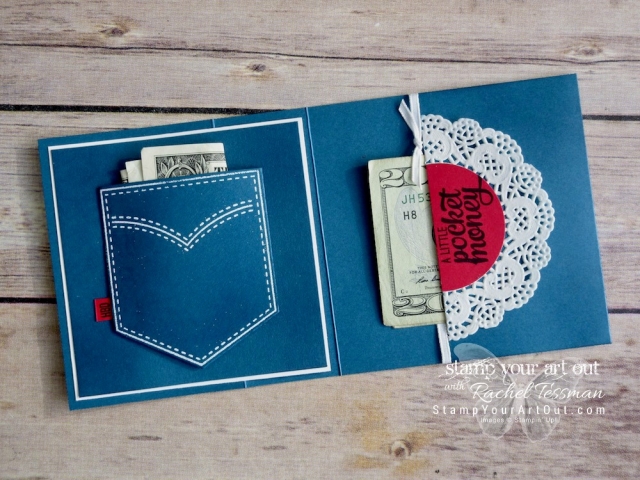 Click here for supplies and measurements for how to make this denim pocket z-fold card using set images from Pocketful of Sunshine, coordinating Pocket Framelits dies, and some fun embellishments. Plus you can see another fun denim pocket card and view its quick “how-to” video…#stampyourartout #stampinup - Stampin’ Up!® - Stamp Your Art Out! www.stampyourartout.com