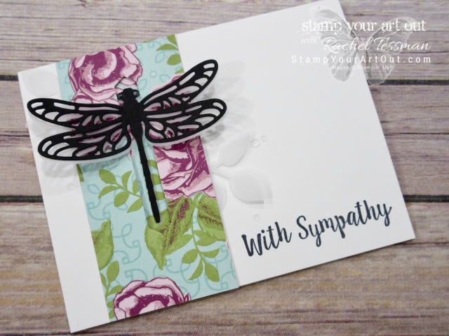Click here for supplies, measurements AND to watch my quick video to see how to make this super pretty dragonfly closure card using the Detailed Dragonfly Thinlits, Better Together Stamp Set, and Petal Garden Designer Paper...#stampyourartout #stampinup - Stampin’ Up!® - Stamp Your Art Out! www.stampyourartout.com