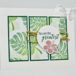 Tropical Escape Tri-Panel Card shows off designer paper in a super fun way. Click here to see how to make this card with the Tropical Chic stamp set, the Tropical Thinlets dies, and the Tropcial Escape Designer Paper…#stampyourartout #stampinup - Stampin’ Up!® - Stamp Your Art Out! www.stampyourartout.com