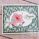 Floral congrats card made with the Blended Seasons Stamp Set, Stitched Shapes Framelits Dies, Leaf Punch, and new Stampin’ Blends Markers: Flirty Flamingo, Poppy Parade, Soft Sea Foam, & Mint Macaron…#stampyourartout #stampinup - Stampin’ Up!® - Stamp Your Art Out! www.stampyourartout.com