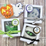 An easy last-minute Halloween gift idea that I put together with the Toil & Trouble designer paper, some coordinating cardstock and glimmer paper, the Spooky Sweets stamp set, some circle punches, fun ribbons, and a few Baker’s Boxes!…#stampyourartout #stampinup - Stampin’ Up!® - Stamp Your Art Out! www.stampyourartout.com