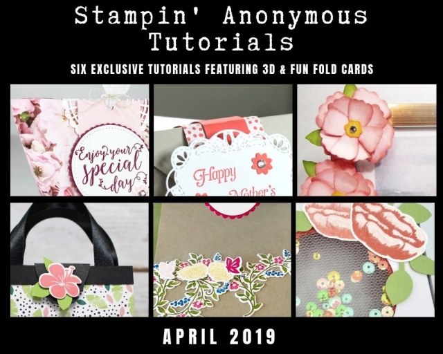 Stampin’ Anonymous Tutorials contain 6 EXCLUSIVE "better than flat" projects (fun fold cards or 3-D items) created by myself and 5 other talented Stampin' Up! demonstrators. Place an order in the month of April, and get this bundle for free! Or choose the option to purchase any of the bundles for just $9.95. #stampyourartout #stampinup - Stampin’ Up!® - Stamp Your Art Out! www.stampyourartout.com