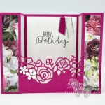 I’ve created this pretty floral bridge fold card with the Special Celebrations stamp set, Berry Burst Cardstock from the out-going 2017-19 In Color collection, the Petal Promenade Designer Paper, and the Lovely Flowers Edgelits Dies. Click here to learn more and get the details for recreating this card! #stampyourartout #stampinup - Stampin’ Up!® - Stamp Your Art Out! www.stampyourartout.com