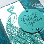 The Noble Peacock Suite is one of my favorites in the 2019-20 Annual Catalog. I love the stunning images in the Royal Peacock stamp set and the beautiful foil paper. Directions, measurements and supplies linked to my online store can be found by clicking here. #stampyourartout #stampinup - Stampin’ Up!® - Stamp Your Art Out! www.stampyourartout.com