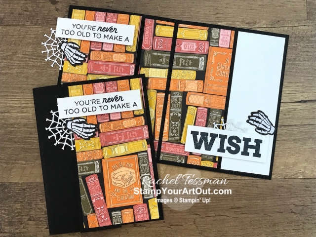 Here is another 3-Panel Scenery Z-Fold that I created with the September 2019 Bone Appétit Paper Pumpkin kit, the Monster Bash Designer Paper, and the Broadway Birthday Stamp Set. This is a great way to show off connected images or multiple images when you want to use a full 6” wide piece of designer paper. Click here to access measurements, see other close-up photos, get links to all the products I used, and find links to other 3-Panel Scenery Z-Fold cards I’ve made recently. - Stampin’ Up!® - Stamp Your Art Out! www.stampyourartout.com