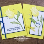 The Timeless Tulips Stamp Set and coordinating Tulip Builder Punch are amazing! It was super easy to make these two bright and cheerful Springtime greeting cards. Click here to see more photos, get measurements & directions, and shop for supplies from my online store so you can recreate them for yourself. - Stampin’ Up!® - Stamp Your Art Out! www.stampyourartout.com
