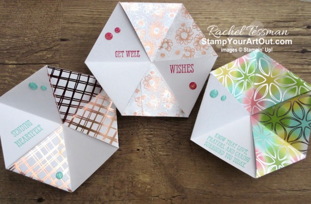 Click here to see how to make a never-ending Hexaflexagon card! In my version of this fun fold card, I feature a variety of products including the Well Said Stamp Set, Heartfelt Stamp Set, Lily Impressions Designer Paper, Flowering Foils Designer Paper, and Glitter Enamel Dots. You’ll be able to access measurements, a how-to video, other close-up photos, and links to all the products I used in my multiple versions of this card. - Stampin’ Up!® - Stamp Your Art Out! www.stampyourartout.com