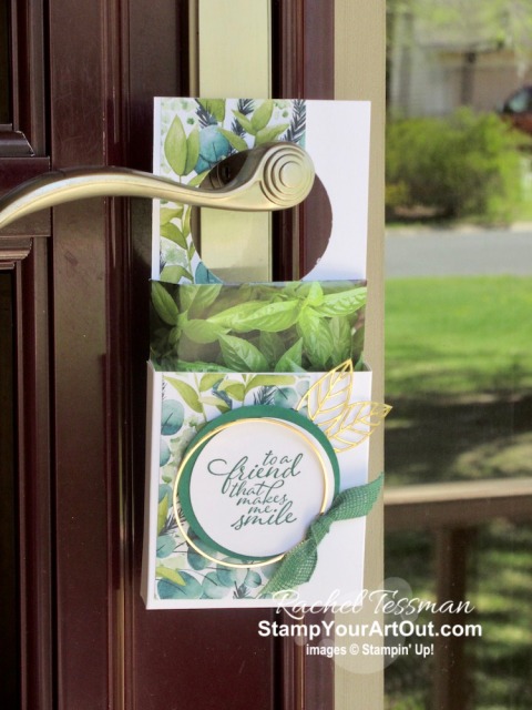 I’m excited to show you how to make a quick and sturdy treat box that can be hung onto any door handle. I share several samples made with retiring papers and products. But the one I demonstrate features new products from the Forever Greenery Suite debuting June 3 in the 2020-21 Annual Catalog. Click here to access measurements, a how-to video with tips and tricks, see other close-up photos, and access links to all the products I used. - Stampin’ Up!® - Stamp Your Art Out! www.stampyourartout.com
