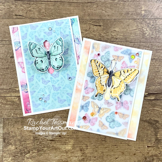 Butterfly Bijou closure cards! Click here to learn more about the new Butterfly Brilliance Collection available March 2 – May 3, 2021. Access more photos, measurements, directions, and a supply list by clicking here. Stampin’ Up!® - Stamp Your Art Out! www.stampyourartout.com