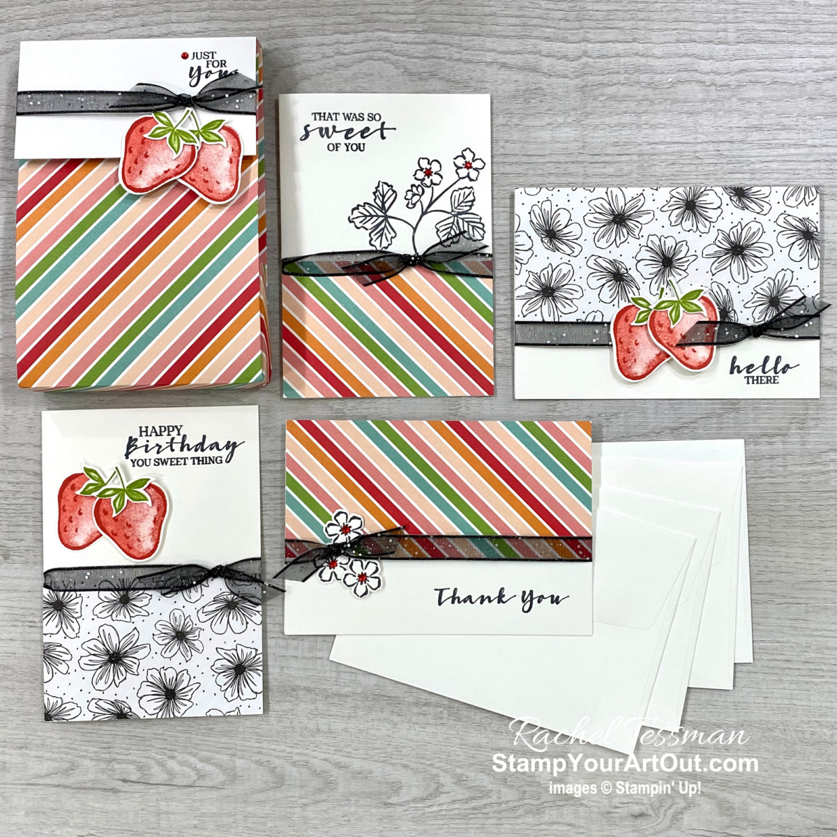 Click here to see the note card set and pouch that I made with the Strawberry Builder Punch, coordinating Sweet Strawberry Stamp Set, and a sheet of Pattern Party Designer Paper. - Stampin’ Up!® - Stamp Your Art Out! www.stampyourartout.com