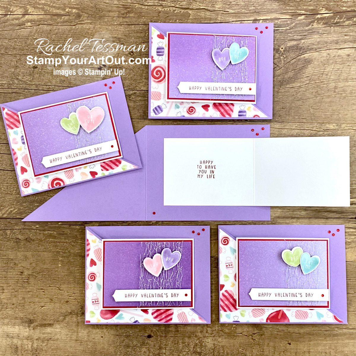 Click here to see how to make a Diagonal Joy Fold Card using the new Sweet Talk products: Sweet Talk Designer Paper, Sweet Conversations Stamp Set, Sweet Heart Dies, Silver Metallic Mesh Ribbon, and the Gorgeous Grape Ombré Specialty Glimmer Paper. Access more photos, measurements, tips, and a supply list by clicking here. Stampin’ Up!® - Stamp Your Art Out! www.stampyourartout.com