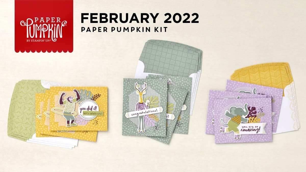 The February 2022 Safari Celebration Paper Pumpkin Kit. - Stampin’ Up!® - Stamp Your Art Out! www.stampyourartout.com
