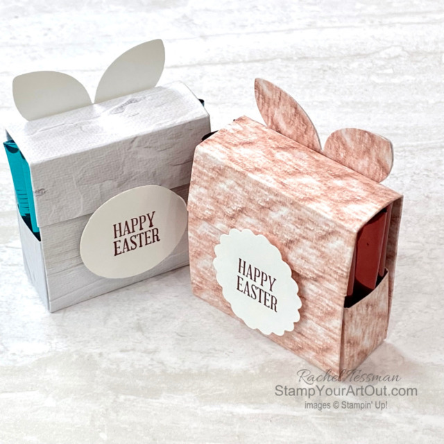 Click here to learn how to make two adorable treat containers from your favorite designer paper. Because it’s March when I am sharing, I’m calling them Bunny Boxes & Easter Totes. But you can create these containers for any time of year. Access measurements, more photos, a how-to video with directions, and links to all the products I used. - Stampin’ Up!® - Stamp Your Art Out! www.stampyourartout.com