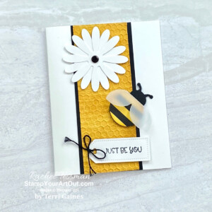Look at Terri Gaines’ adorable Bumble Bee card. I took aspects of her card and made another. I love how the Ladybug Punch can be transformed. Click here to access directions, measurements, more photos, and links to the supplies I used to make my version. - Stampin’ Up!® - Stamp Your Art Out! www.stampyourartout.com