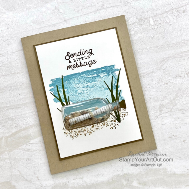 Click here to see how to make a “message in a bottle” card with Stampin’ Up!’s Oceanfront Stamp Set, Bottled Happiness Stamp Set, coordinating Vintage Bottle Punch, and Vintage Bottle Shaker Domes. Access measurements, more photos, a how-to video with directions, and links to all the products I used. - Stampin’ Up!® - Stamp Your Art Out! www.stampyourartout.com