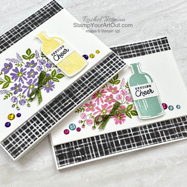 I paired the Bottled Happiness Stamp Set with the Perfectly Penciled black & white designer paper by Stampin’ Up!® to make a couple “sending cheer” z-fold cards. My colors were based on the those in the embellishments (the Glossy Dots Assortment). Click here to access directions, measurements, more photos, and links to the supplies I used. - Stampin’ Up!® - Stamp Your Art Out! www.stampyourartout.com