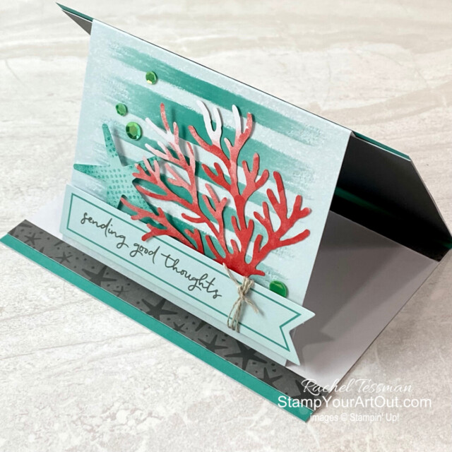 I created a triangle easel card and a message-in-a-bottle treat box with the July 2022 Sending Good Thoughts Paper Pumpkin Kit from Stampin’ Up!. Visit my 8/5/22 blog post for the details PLUS you can see several other alternate project ideas created with this kit by fellow Stampin’ Up! demonstrators in our blog hop: “A Paper Pumpkin Thing”! - Stampin’ Up!® - Stamp Your Art Out! www.stampyourartout.com