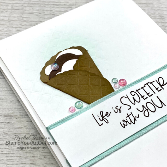 Life is sweeter with ice cream and candy filled waffle cones! Visit my 1/28/23 blog post to access measurements, directions, links to the products I used, and more photos. - Stampin’ Up!® - Stamp Your Art Out! www.stampyourartout.com