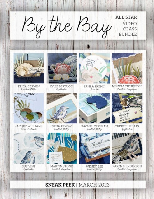 Here are the By the Bay Suite exclusive All Star Video Class Bundle peeks. Place an order in the month of March 2023 and get this bundle of 12 fabulous paper crafting project video classes for free! Or purchase the bundle for just $15. - Stampin’ Up!® - Stamp Your Art Out! www.stampyourartout.com